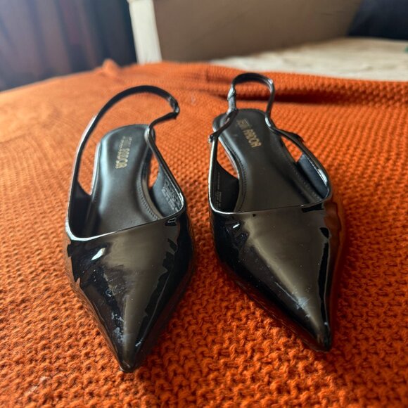 Black Kitten Slingback Heels Close Pointed Toe Heels Pumps - Picture 5 of 5